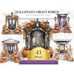 Set of 41, Halloween Front Porch Clipart, Spooky House Clipart, Front Porch PNG, Halloween Decor, Haunted House Pnng, Wa