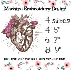 Embroidery design beautiful heart with flowers