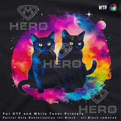 Black Cats png Black Cat rainbow  Colorful png for shirts Cat Mom Neon Abstract 80s kid shirt DTF Design Dark Garments