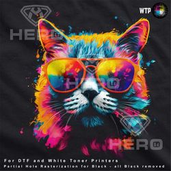 Funny t-shirt design neon Cat Mom Cool cat DTG Files Cat png Cat Dad Instant download Cat Clipart DTF Design Dark Garmen