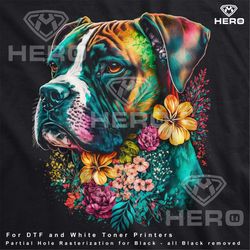 Floral Boxer Dog Dog Lover Gift Dog Mom Dog Dad DTF Digital Download for Dark Garments