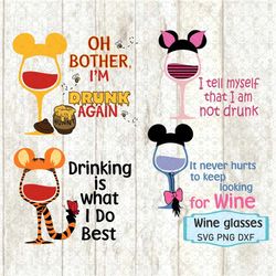 WinnieThePooh Wine Glass SVG Png Dxf, Princess Wine Glasses, Winnie SVG, Princess Wine Glass cut file, File Silhouette C
