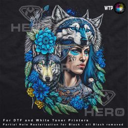 Wolf Lady Indian Valkyrie Apache Wolf Spirit Apache Animal Lover Apache Blue green feathers dream Spirit Downloadable Dt