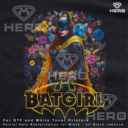 superhero girl bat logo superhero logo colorful floral backdrop bat lady hero halftone digital download dtf download