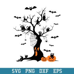 Black Cat Halloween Tree Svg, Black Cat Halloween Svg, Halloween Svg, Png Dxf Eps Digital File