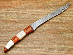 Custom Handmade Damascus Steel Blade Fillet Knife Camel Bone Handle,