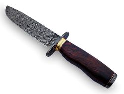 Damascus Steel Blade Hunting Knife Double Bolster Wood Handle,