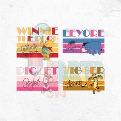Winnie Character Sign PNG Bundle, Tiger, Signature Design, Eeyore, Piglet, Winnie, , Best Day Ever, Pooh, Vacation Famil