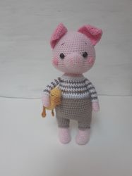 Hand crochet Funny Peter the Pig Stuffed toys Animals Plush toys Knit Handmade Gift