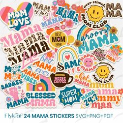 Mom Stickers, Mom SVG Bundle 24 Mama Boho Digital Stickers, PNG Printable Stickers, Mama T shirt Sublimation, Mama Life,