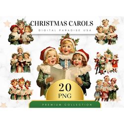 Set of 20, Christmas Carols Clipart, Christmas Clipart, Vintage Carol Chore, Vintage Carol Singers, Sublimation Png, Chr