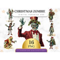 Set of 16, Christmas Zombie Clipart, Zombie PNG, Zombie Apocalypse Art, Halloween Clipart, Halloween Decor, Digital Down