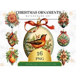 Set of 16, Christmas Ornaments Clipart, Holiday Decor Bundle, Christmas Decor, Sublimation PNG, Digital Download, Christ