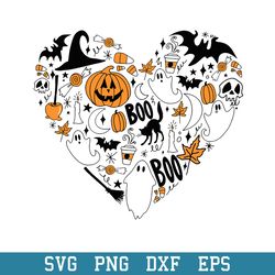 Halloween Doodle Heart Collage I Love Halloween Svg, Halloween Svg, Png Dxf Eps Digital File