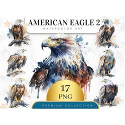 Set of 17, American Eagle Watercolor Clipart, Eagle Clipart Png, American Eagle Png, Bald Eagle clipart PNG, Watercolor