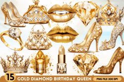 Birthday Queen Gold Sublimation Clipart,Golden Birthday Queen Sublimation Clipart Collection
