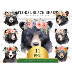 set of 11, watercolor bear clipart, boho bear png, nursery art, cute bear clipart, sublimation png, watercolor clipart,
