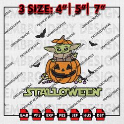 Baby Yoda Pumpkin Embroidery files, Stalorween Embroidery Designs, Halloween Movie, Halloween Machine Embroidery Files