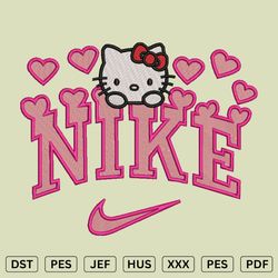 Nike Hearts Hello kitty Embroidery Design A - Nike Embroidery Files - DST, PES, JEF