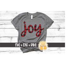 Joy SVG PNG DXF Cut Files, Buffalo Plaid, Merry Christmas, Women's Christmas Shirt, Girl's Holiday Shirt, Joyful, Cricut