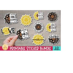 Sunflower Stickers, 10 Leopard Print Printable PNG Files, Digital Download, Motivational Quotes and Sayings, Print and C