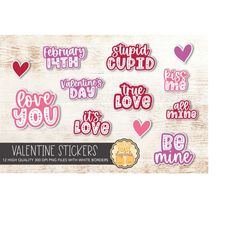 Valentine's Day DIY Sticker Bundle, PNG File, White Border, Valentine's Day Planner Stickers, Print then Cut, Cricut, Si