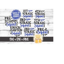 Back to School Squad SVG Bundle, First Day of School Svg, Preschool, Kindergarten, First Grade, Svg Files for Cricut, Si