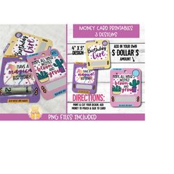Printable Girl Birthday Card, Money Card, Happy Birthday Design, Gift Card Holder, Print-Then-Cut, Birthday Gift PNG Fil