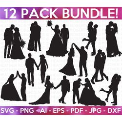 Wedding Silhouette SVG Bundle, Bride svg, Groom, Bridal Party svg, Wedding svg, Wedding Signs, Wedding Shirts, Cut File