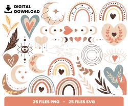 Bundle Layered Svg, Boho Valentine Day Svg, Boho Svg, Love Svg, Digital Download, Clipart, PNG, SVG, Cricut, Cut File