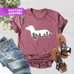 Floral Dachshund Wiener Dog Shirt, Dog Lover Shirt, Animal L