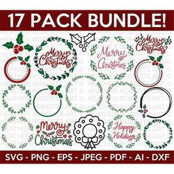 Christmas Wreaths SVG Bundle, Christmas Frames SVG Bundle, Christmas Designs SVG, Name Frame svg, Family Wreaths svg, Cu