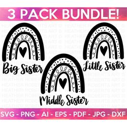 Sister Rainbow SVG Bundle, Little Sister SVG, Middle Sister SVG, Big Sister svg, Rainbow svg, Siblings, Hand Lettered De
