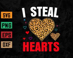 I Steal Hearts Valentines Day Leopard Cheetah Print Svg, Eps, Png, Dxf, Digital Download