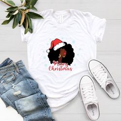 Merry Christmas Santa Black Girl T-Shirt, Melanin Christmas,
