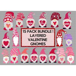 Valentine Gnomes Layered SVG Bundle, Layered Gnomes svg, Valentine's Day Gnomes svg, Gnomes svg, Love svg, Valentine Bun