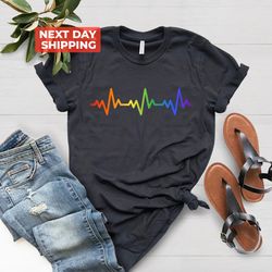 Pride Shirt, LGBT Rainbow Heartbeat Shirt, Gift for Pride LG