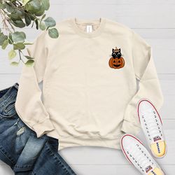 Pumpkin Halloween Sweatshirt, Cat Halloween Shirt, Pumpkin S