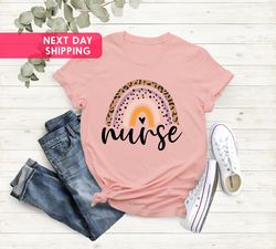 Rainbow Nurse Shirt, Nurse Week Tees, Leopard Print Nurse Li