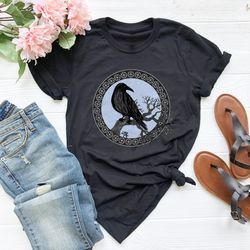 raven lover shirt, scandinavian tree shirt, gift for men, go