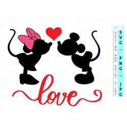 Mickey Love  Minnie Valentine SVG | Disneyland World Svg| Love t-Shirt Svg Mickey outline Svg Png Teacher  Silhouette cr