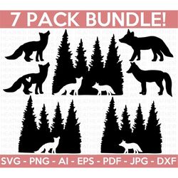 Fox SVG Bundle, Fox Silhouette SVG, Fox in the Woods svg, Cute Fox Clipart svg, Woodland Fox svg, Cut Files for Cricut,