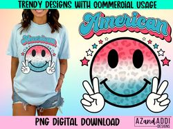 American smiley face png, retro 4th of July sublimation desi