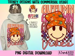 Autumn vibes png, retro fall sublimation design, fall smiley