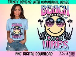 Beach vibes png, retro summer sublimation design, smiley fac