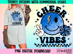 Blue cheer vibes png, retro cheer sublimation png, cheer smi