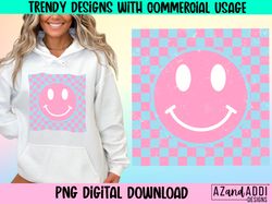 Checkered smiley png, retro smiley face png, pink smiley png