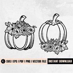 BUNDLE Floral Pumpkin Svg file | Flower Pumpkin Svg | Pumpkin with flowers | Peace Love Fall | Thanksgiving Autumn Fall