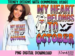 My heart belongs to October png, retro halloween sublimation