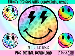 Rainbow leopard smiley face png, neon leopard smiley face, r